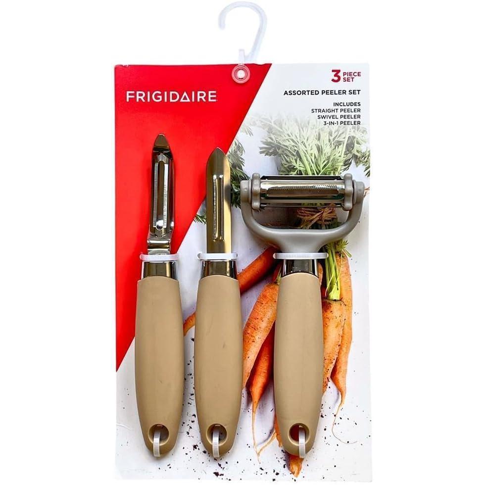 imageFrigidaire 3Piece Peeler Set Straight Peeler Swivel Peeler 3in1 Peeler Stainless Steel and Silicone OLIVELIGHT TAUPE