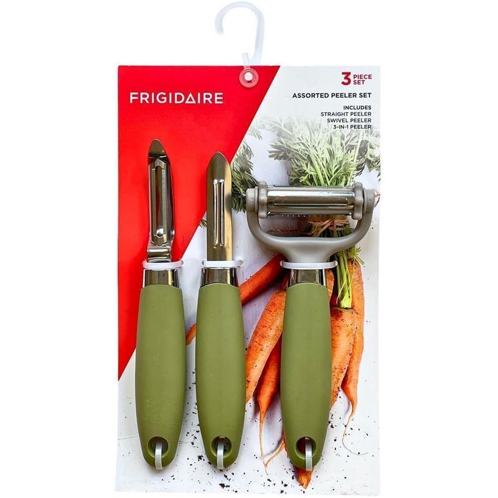 imageFrigidaire 3Piece Peeler Set Straight Peeler Swivel Peeler 3in1 Peeler Stainless Steel and Silicone OLIVEOlive