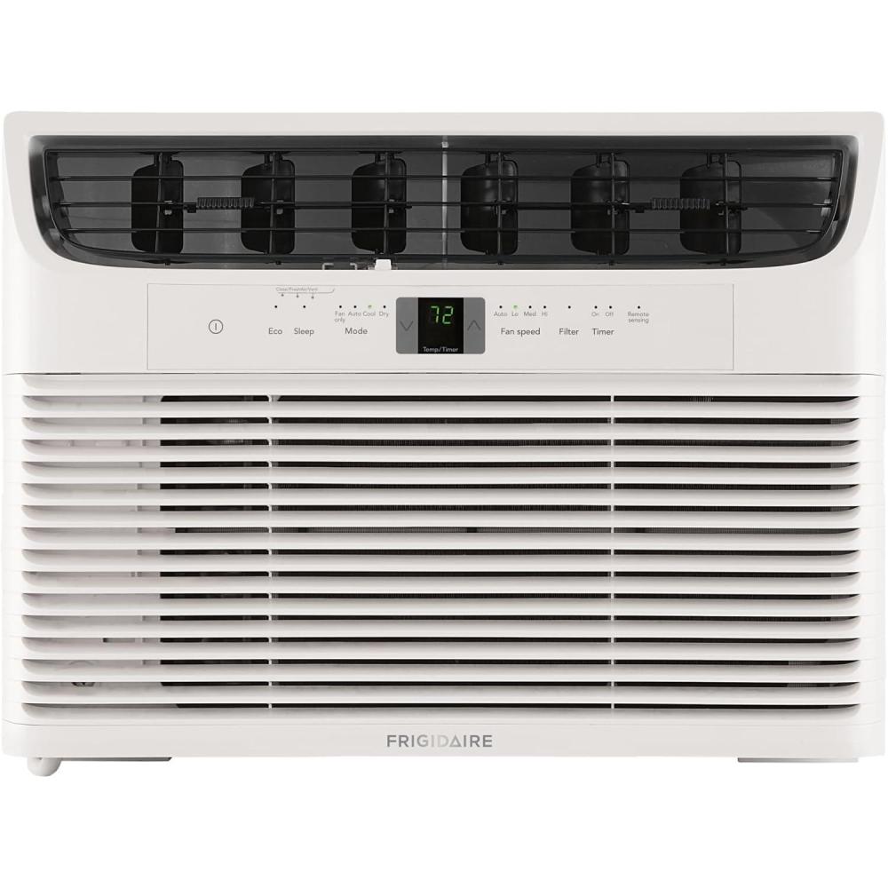 imageFrigidaire 12000 BTU Window Air Conditioner with Remote Control Cools Up to 550 Sq Ft Quiet Operation Eco Mode 3 Fan Speeds Auto Restart White12 000 BTU Electronic Controls