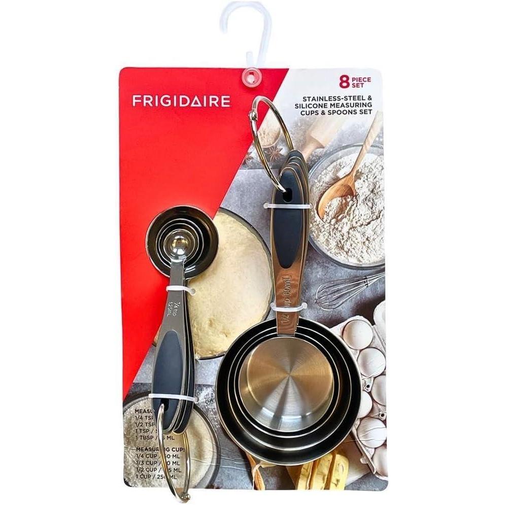 imageFrigidaire Stainless Steel Measuring Cups and Spoons Set of 8 Silicone Handle NAVYNavy