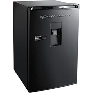 Frigidaire EFR494-BLACK Retro Compact Mini Fridge with Freezer Compartment, Chrome Handles, 4.4 Cu Ft, Built-in Water Dispenser, Black