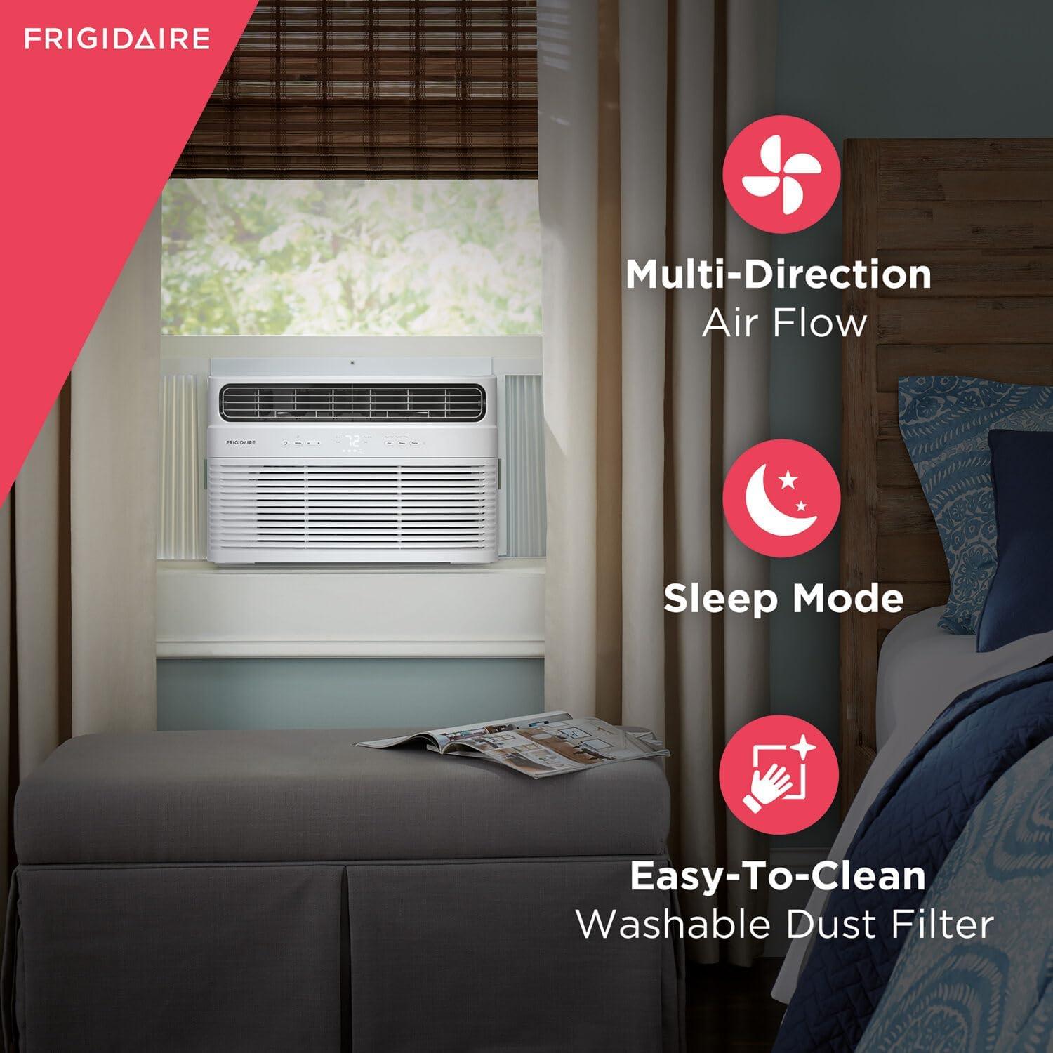 imageFrigidaire 8000 BTU Window Air Conditioner amp Dehumidifier 115V Cools up to 350 Sq Ft for Apartment Dorm Room amp SmallMedium Rooms with Remote Control Programmable Timer and Sleep Mode White